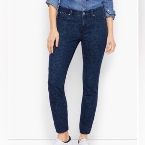 TALBOTS Ankle Jeans Blue Leopard Print Mid Rise Stretch Denim Women's 2